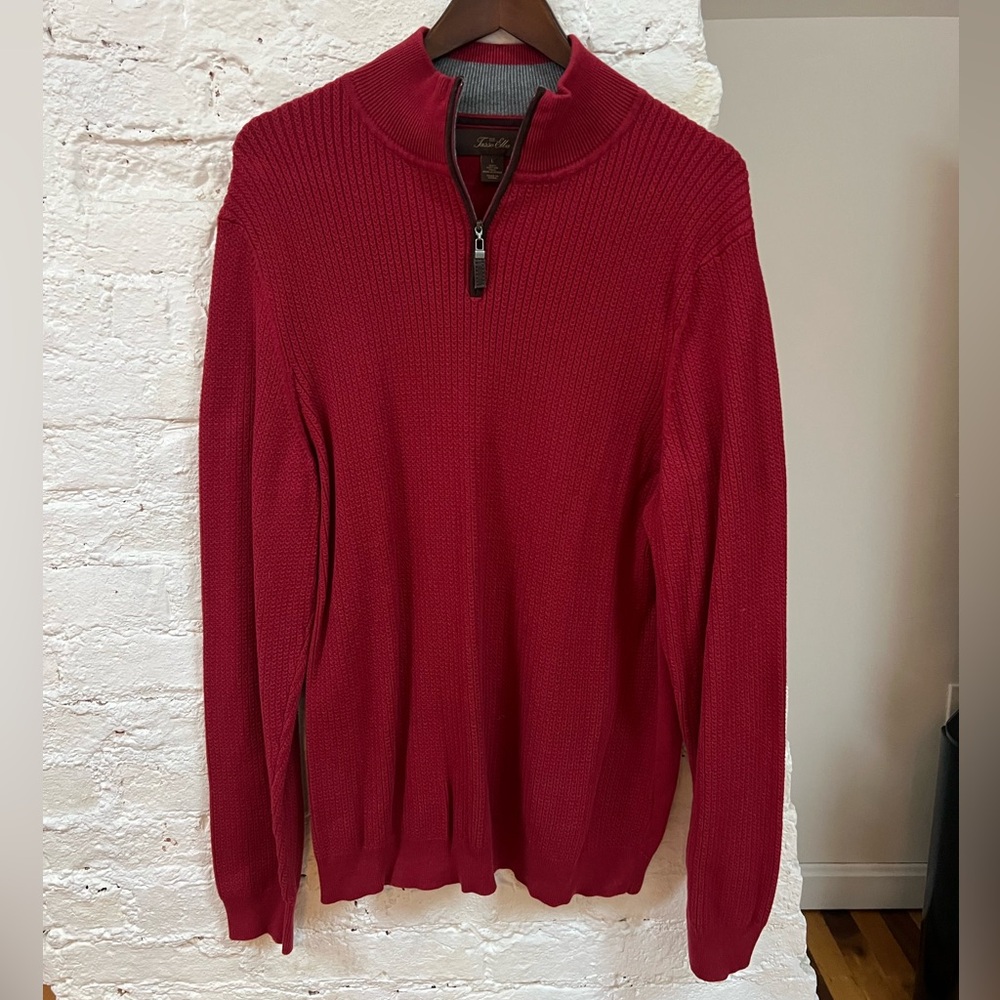 Tasso Elba Red Knit Pullover Quarter Zip. Size L